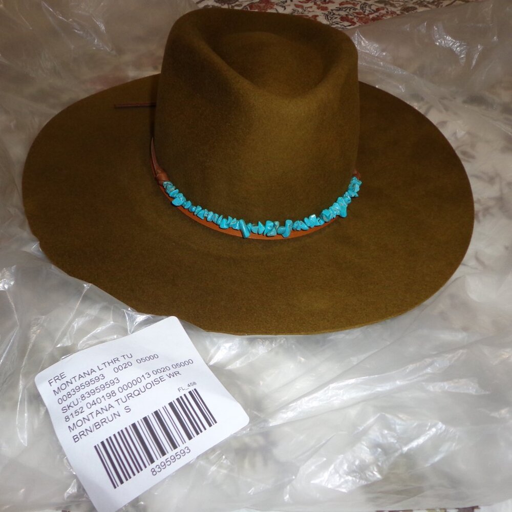 FIRM NEW Free People Lovely Bird Montana Turquoise Wrap Felt Hat S Rodeo - Picture 1 of 16